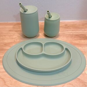 EZPZ Silicone Mini Mat, Happy Straw Cup, & Mini Straw Cup in Sage Green